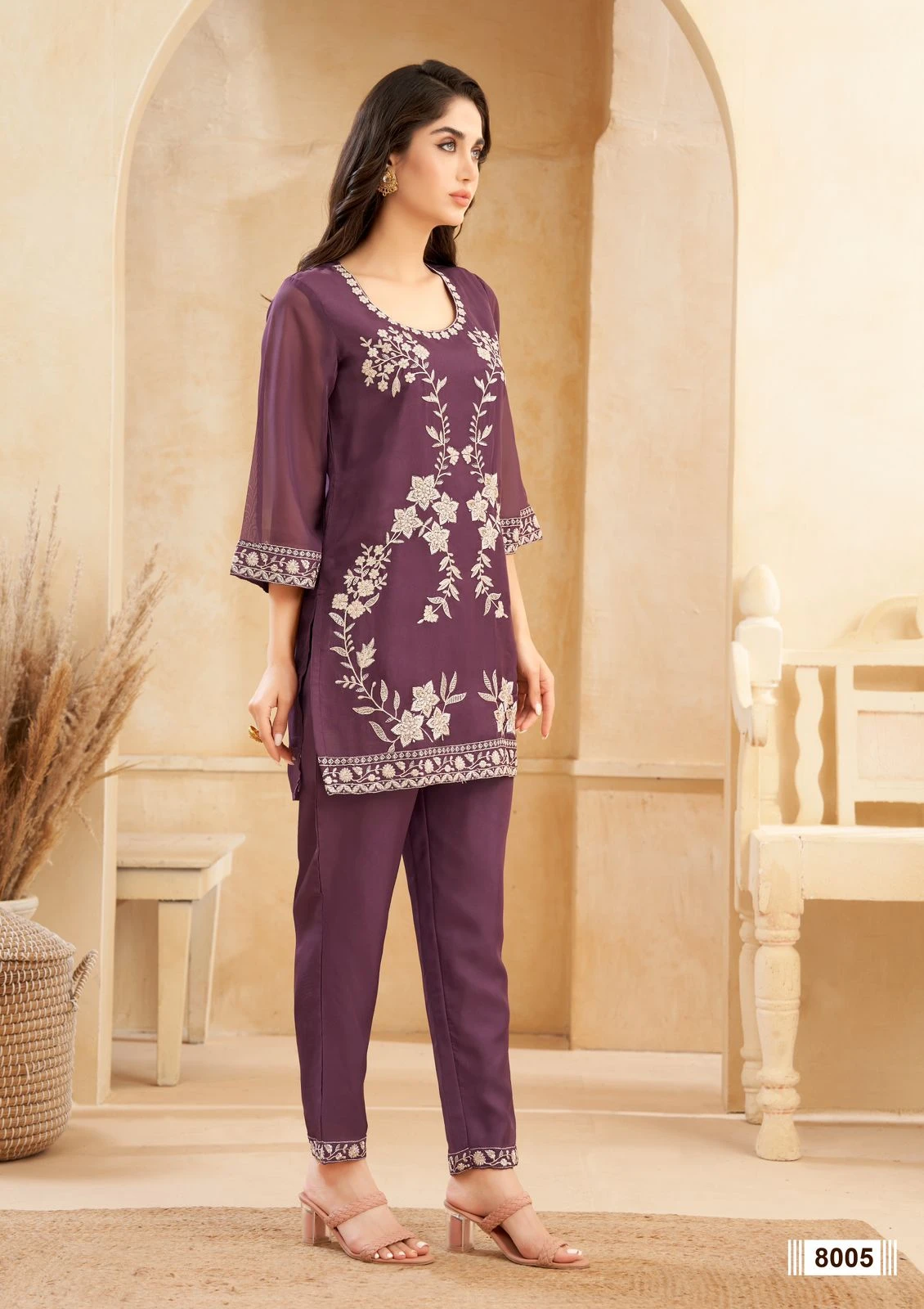 Vardan Ethnic Four Roses Pure Organza Wholesale Co-Ord Sets Catalog — Wholesale Kurti Pant Set, MPA wholesale from Surat - Gallery Image 7